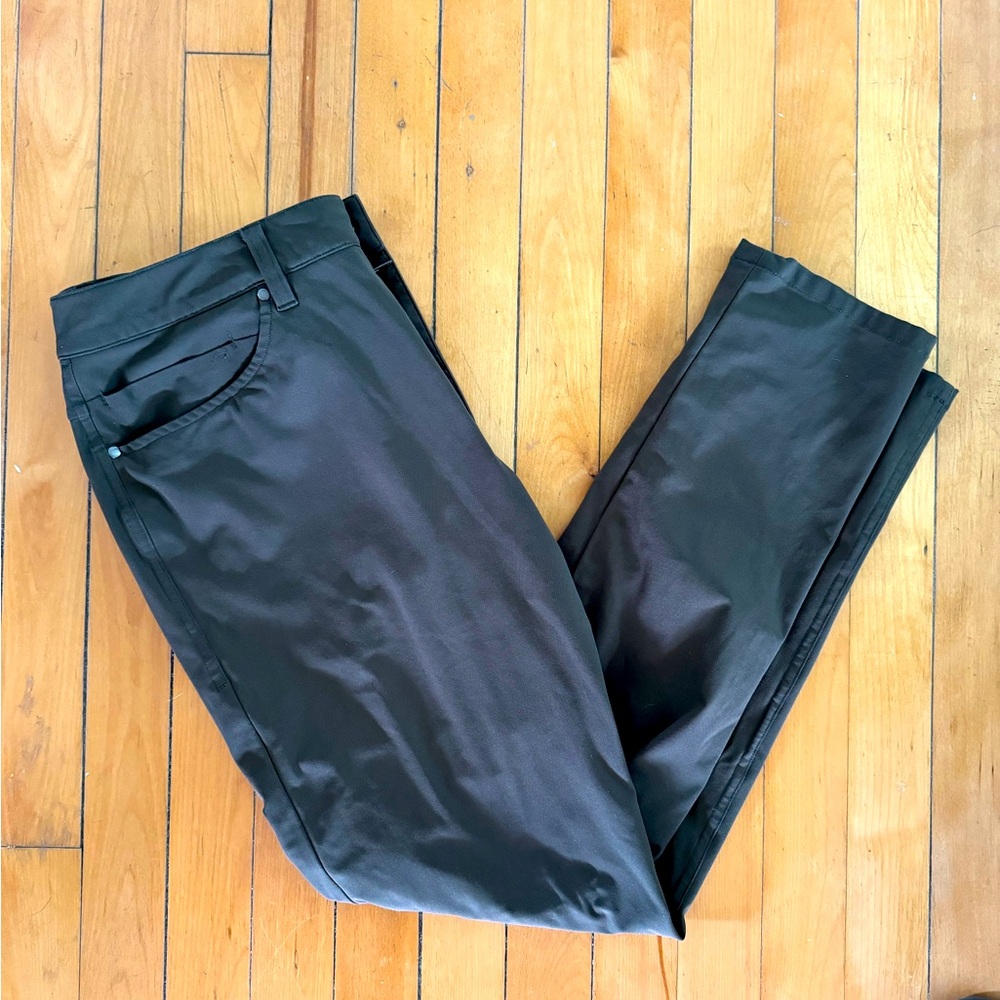 lululemon ABC 5-pocket slim fit 31” warpstreme pants in dark olive green
